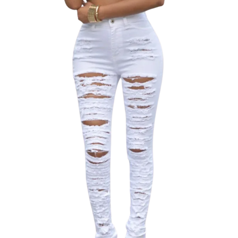 Slim Elastic Fit High-Waist Ripped Skinny Jeans for Women