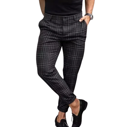 Casual Mid Waist Mid Waist Men's Plaid Slim Fit Suit Pants