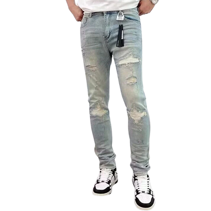 Men's Slim Fit Patchwork Ripped Stretch Jeans