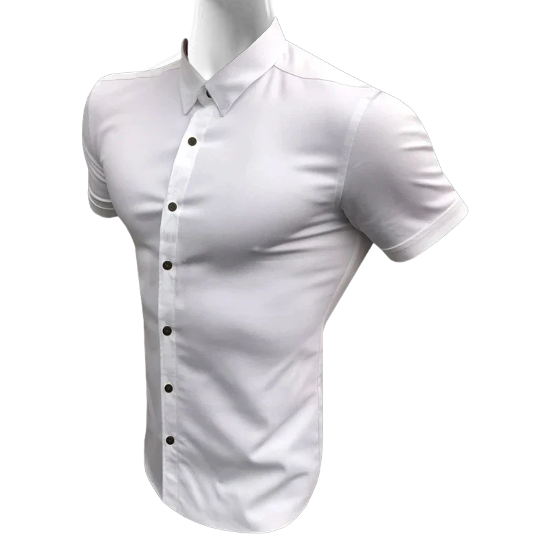 Trendy Summer Men’s Slim Fit Dress Shirt with Short Sleeves
