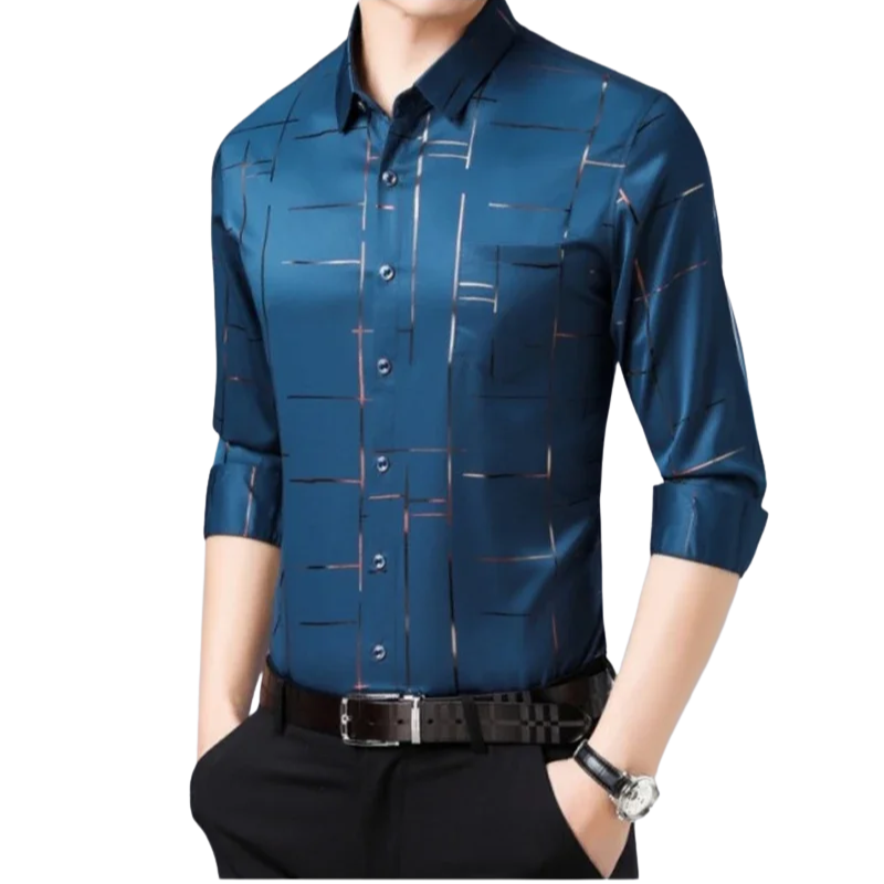 Stylish Long-Sleeve Business Top Men’s Wrinkle-Free Printed Shirt