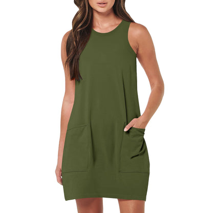 Womens Sleeveless Midi Dress with Pockets