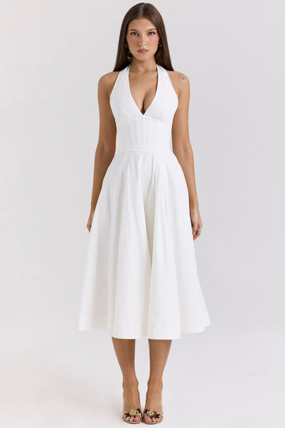 Halter Neck Backless Drawstring Tie Dress