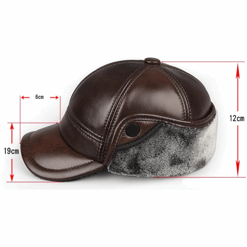 Genuine Leather Winter Bomber Hat with Warm Earmuffs