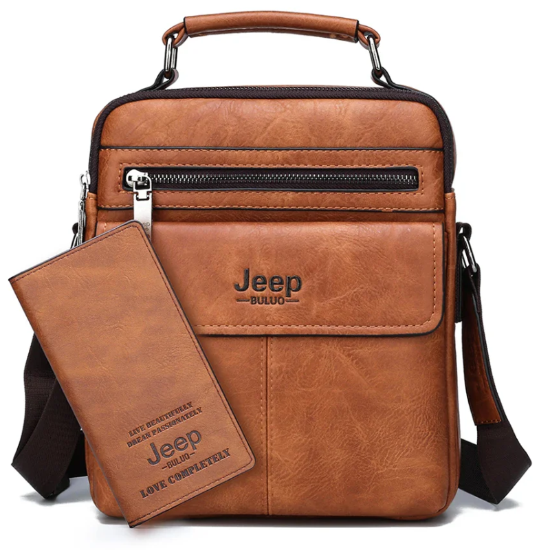 2pc Durable  & Stylish Men's Split Leather Crossbody Messenger Bag