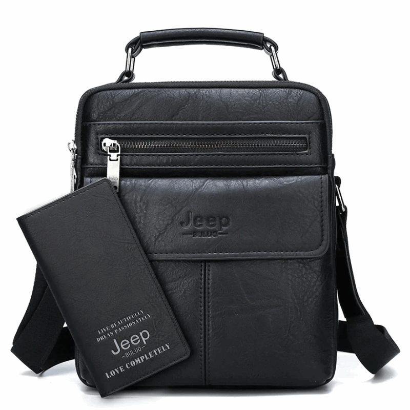 2pc Durable  & Stylish Men's Split Leather Crossbody Messenger Bag