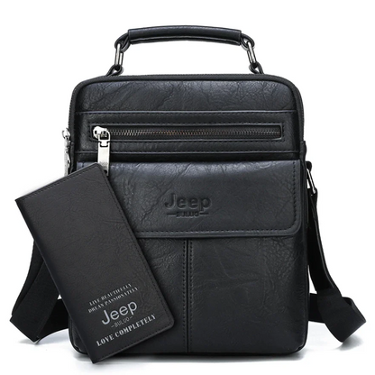 2pc Durable  & Stylish Men's Split Leather Crossbody Messenger Bag