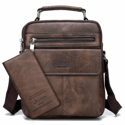 2pc Durable  & Stylish Men's Split Leather Crossbody Messenger Bag
