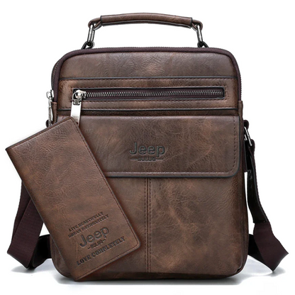 2pc Durable  & Stylish Men's Split Leather Crossbody Messenger Bag