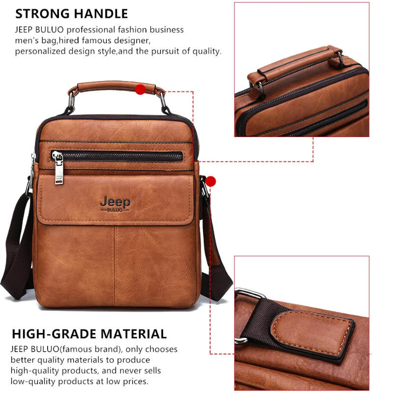 2pc Durable  & Stylish Men's Split Leather Crossbody Messenger Bag