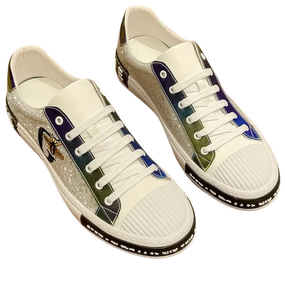 Casual & Classic Men's Luxury Italian Leather Bee Style Sneakers