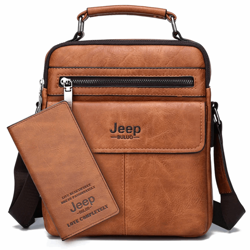 2pc Durable  & Stylish Men's Split Leather Crossbody Messenger Bag