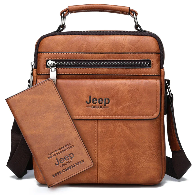 2pc Durable  & Stylish Men's Split Leather Crossbody Messenger Bag