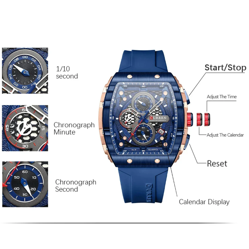 Curren Stainless Steel, 6-Hand Design Men's Luxury Quartz Watch