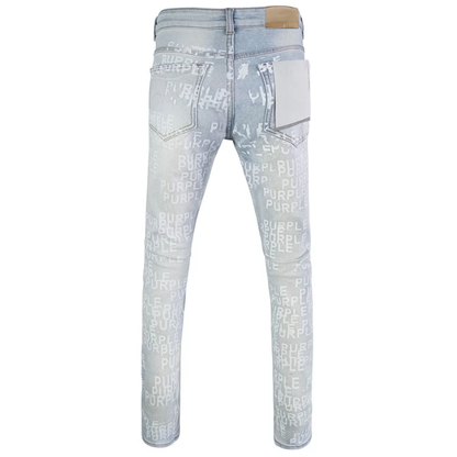 Light Blue, Stretch, Low Rise Men's Retro Graffiti Skinny Jeans