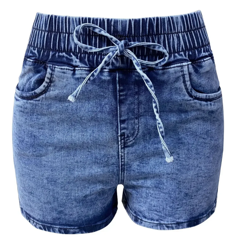 Slim Fit, Pleated, Summer Women's Mid-Waist Denim Shorts