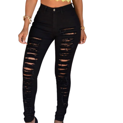 Slim Elastic Fit High-Waist Ripped Skinny Jeans for Women