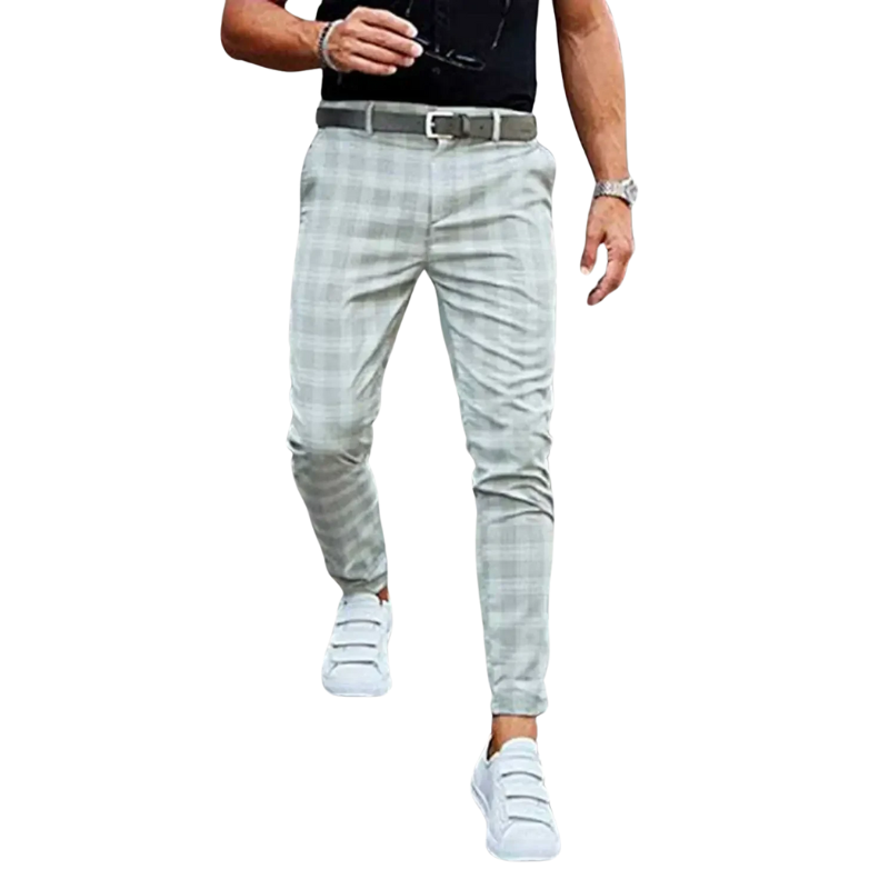 Casual Mid Waist Mid Waist Men's Plaid Slim Fit Suit Pants