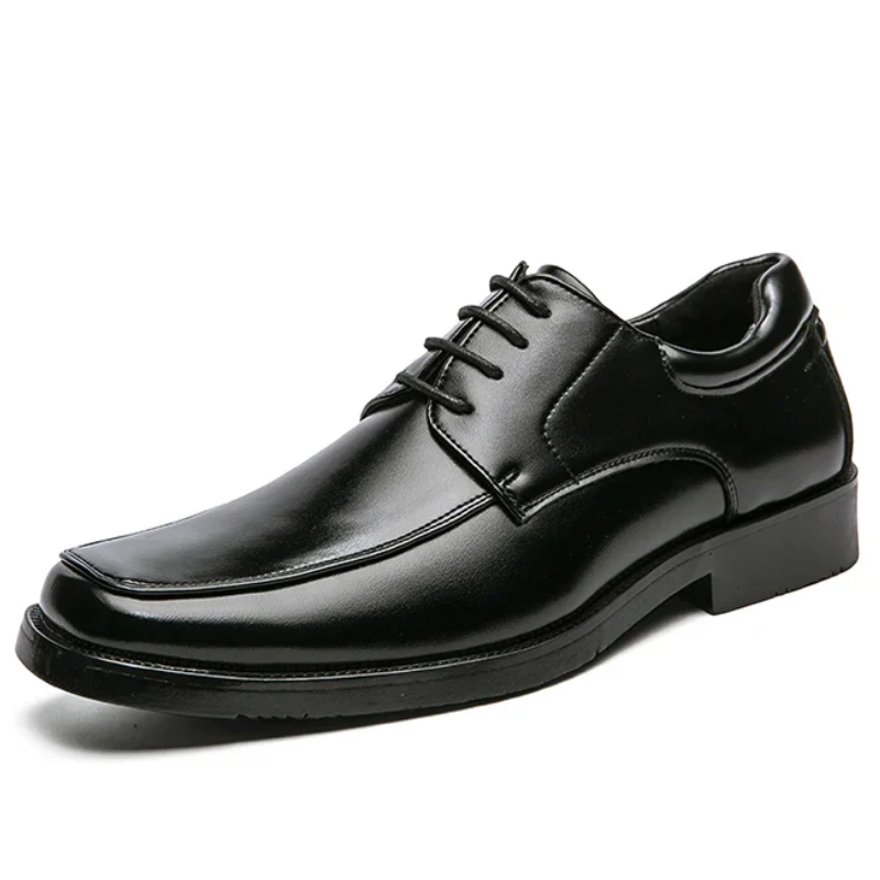 Black dress shoe on a white background