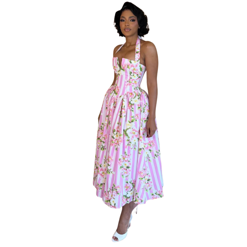 Floral Print Halter Neck Dress