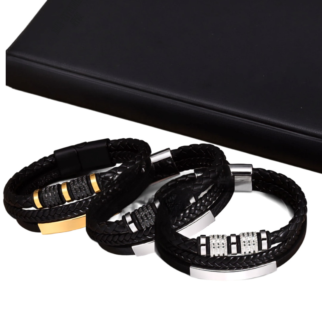 Personalized Triple-Woven Leather Bracelet for Men