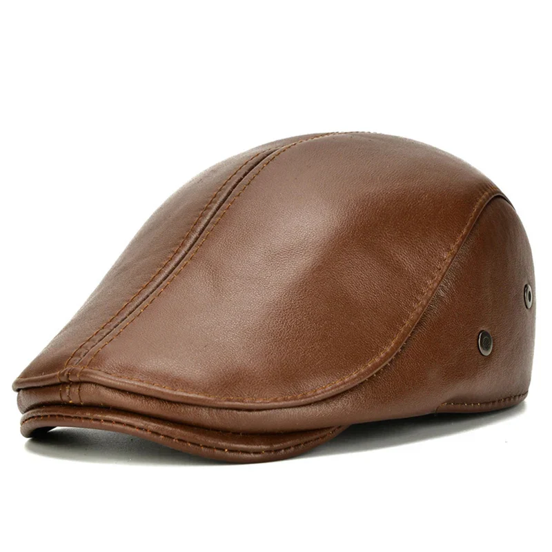 Warm & Stylish Men’s Winter Leather Beret Hat with Ear Flaps