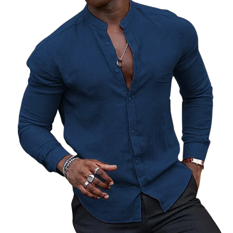 Stand Collar Long Sleeve Men’s Summer Beach Shirts