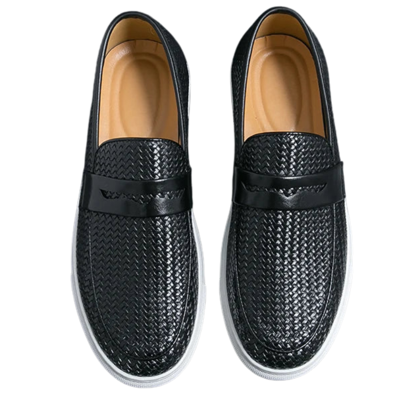 Casual Weave Pattern Flat Men’s Slip-On Leather Loafers