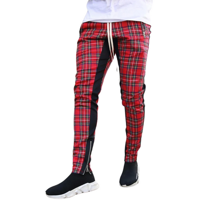 Spring/Summer Style Men's Color block Plaid Zip-Leg Sports Pants