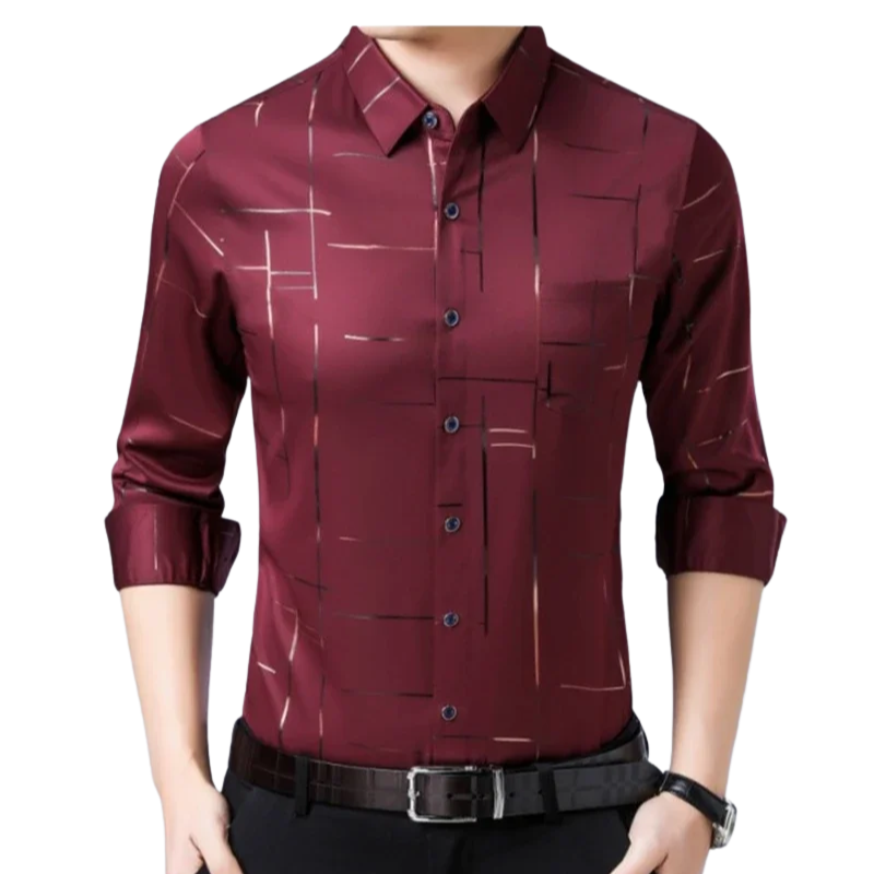 Stylish Long-Sleeve Business Top Men’s Wrinkle-Free Printed Shirt