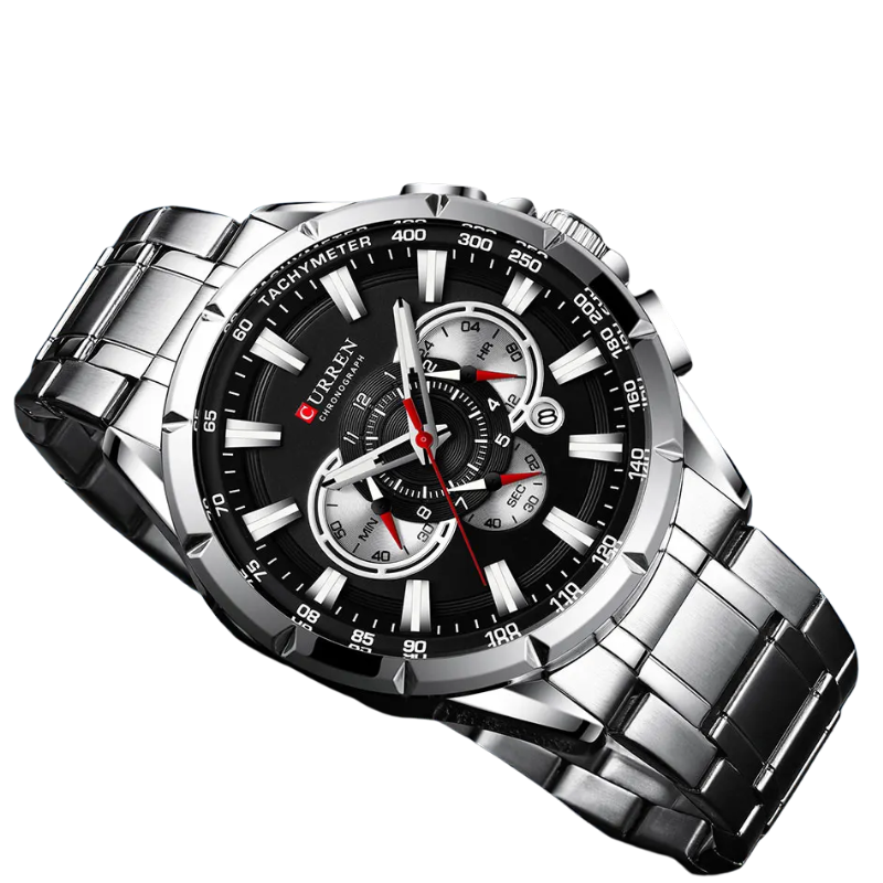 Steel Band, Big Dial, Luminous Curren Men's Chronograph Watch