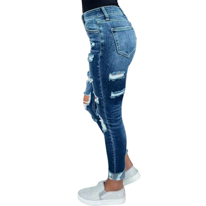 Hip-Lift Commuter Denim Slim Patchwork Jeans for Women