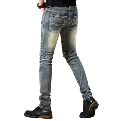Ripped European and American Distressed Trendy Patchwork Biker Jeans