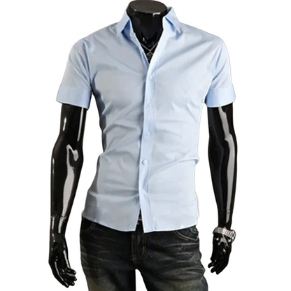 Korean Casual Summer Short Sleeve Men’s Slim Fit Dress Shirt