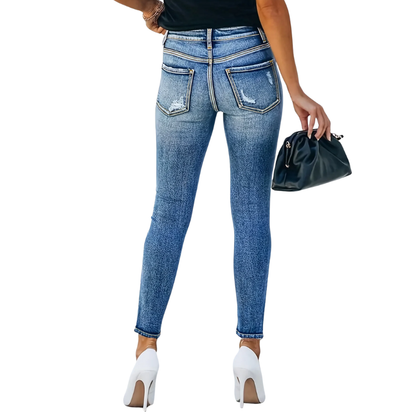 High Waist Bodycon Skinny Jeans with Button Detail