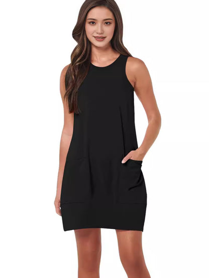 Womens Sleeveless Midi Dress with Pockets