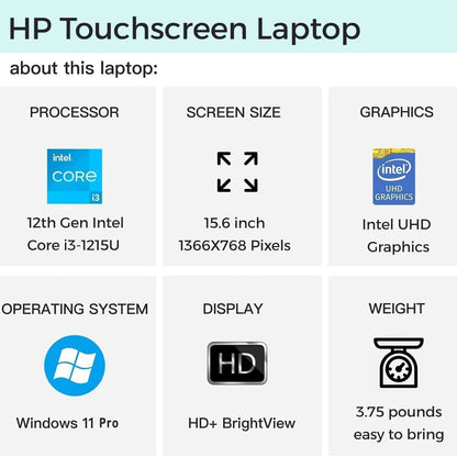HP 15.6" Touch Laptop, i3-1215U, 64GB RAM, 2TB SSD, Silver