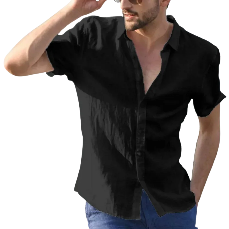 Casual Solid Summer Men’s Cotton Linen Short Sleeve Shirt