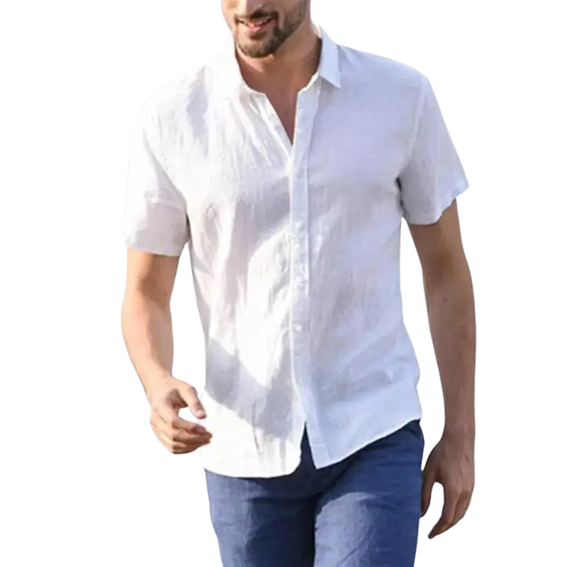 Casual Solid Summer Men’s Cotton Linen Short Sleeve Shirt
