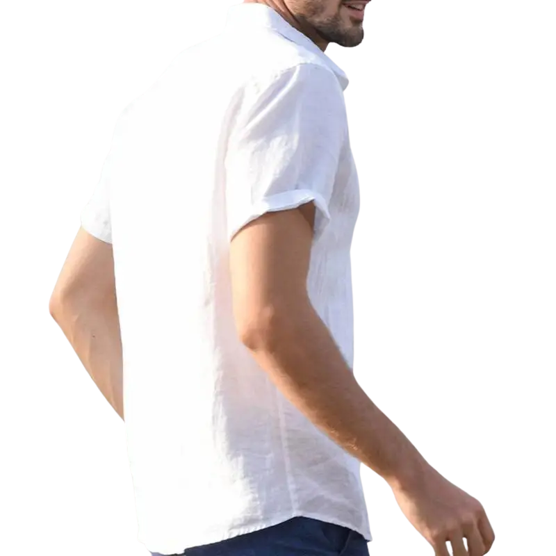 Casual Solid Summer Men’s Cotton Linen Short Sleeve Shirt