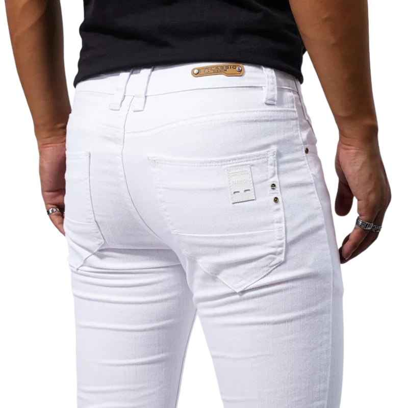 Casual Straight Fit Streetwear Men’s White Stretch Slim Jeans