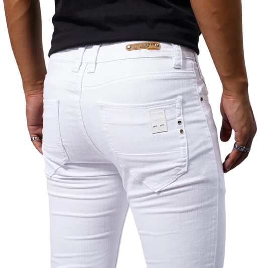 Casual Straight Fit Streetwear Men’s White Stretch Slim Jeans