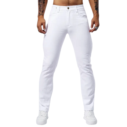 Casual Straight Fit Streetwear Men’s White Stretch Slim Jeans