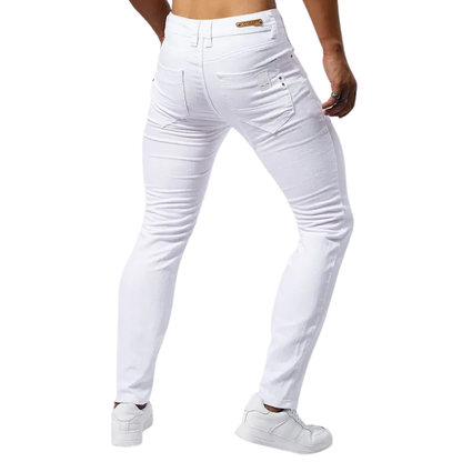 Casual Straight Fit Streetwear Men’s White Stretch Slim Jeans