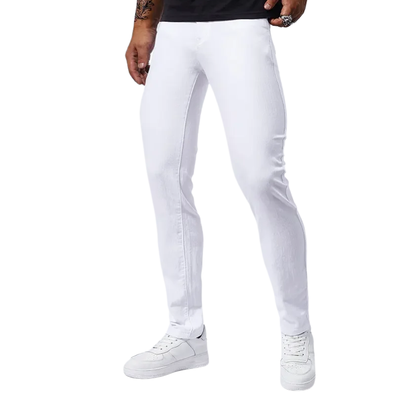 Casual Straight Fit Streetwear Men’s White Stretch Slim Jeans