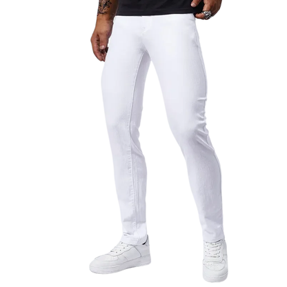 Casual Straight Fit Streetwear Men’s White Stretch Slim Jeans