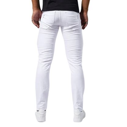 Casual Straight Fit Streetwear Men’s White Stretch Slim Jeans