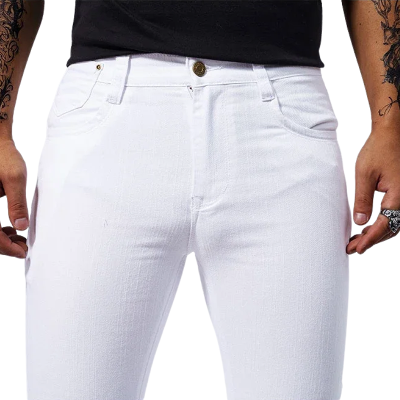 Casual Straight Fit Streetwear Men’s White Stretch Slim Jeans