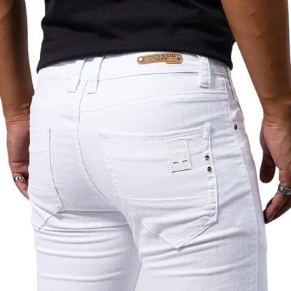 Casual Straight Fit Streetwear Men’s White Stretch Slim Jeans