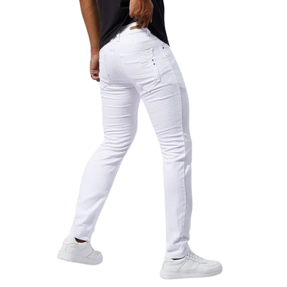 Casual Straight Fit Streetwear Men’s White Stretch Slim Jeans